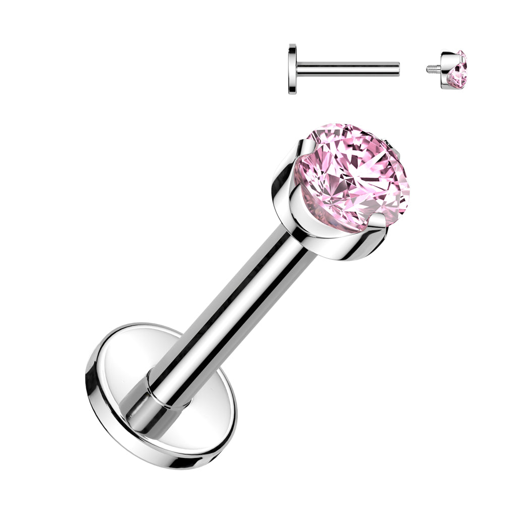 Labret 1,2mm, Titanium Classic Spark – pyöreä kristallikoru titaanista (vaaleanpunainen)