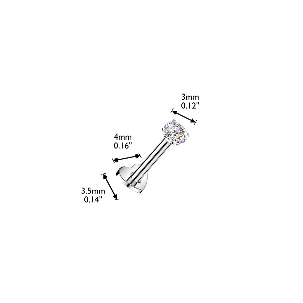 Titaanilabret 1,2mm, Bessie – 3 mm kristalli ja sydäntausta (hopea, push in)