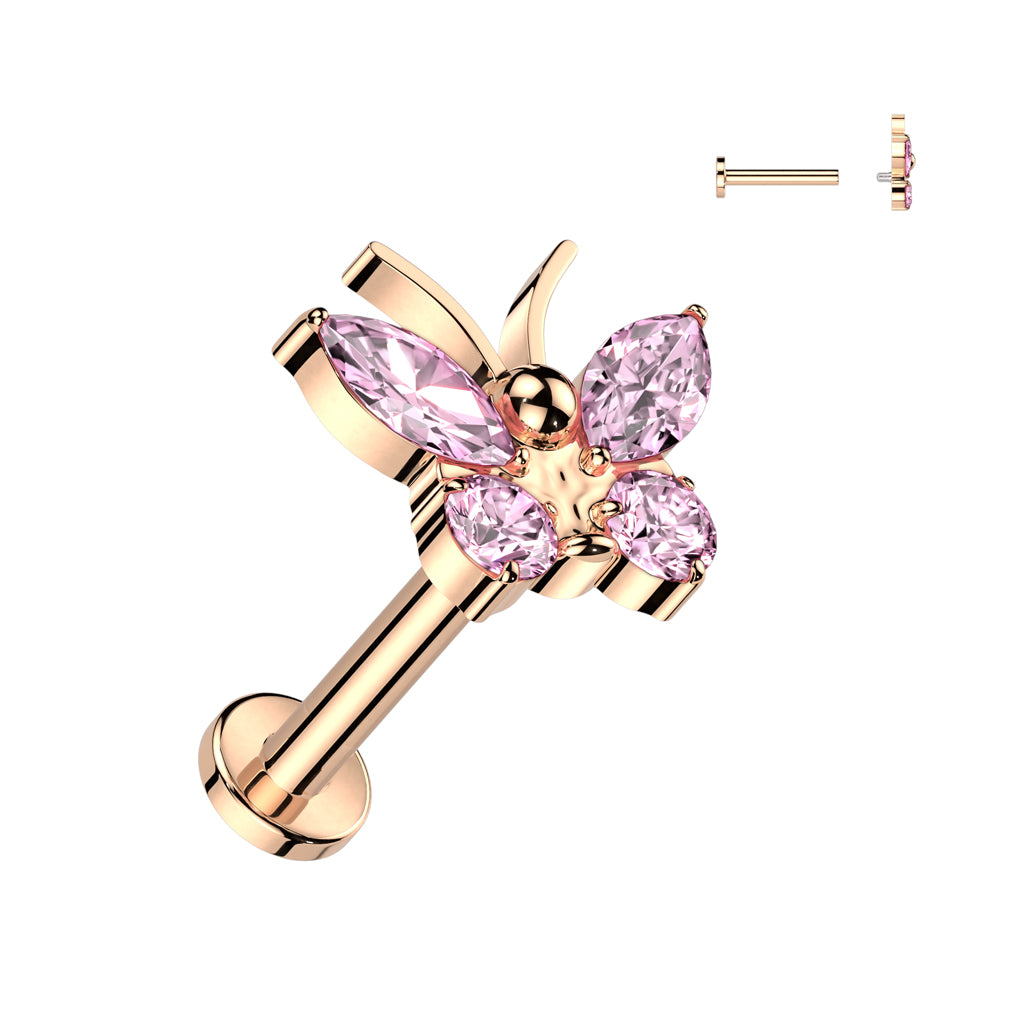 Titaani rustokoru/traguskoru, Butterfly Top -kimaltava labret (ruusukulta)