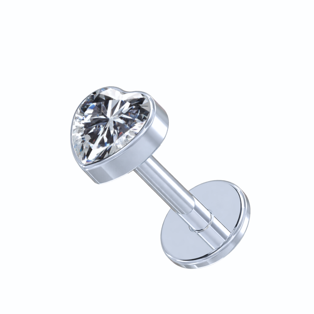 Titaanilabret 1,2mm , Sweet Heart Spark – sydänkristalli (hopea, push-in)