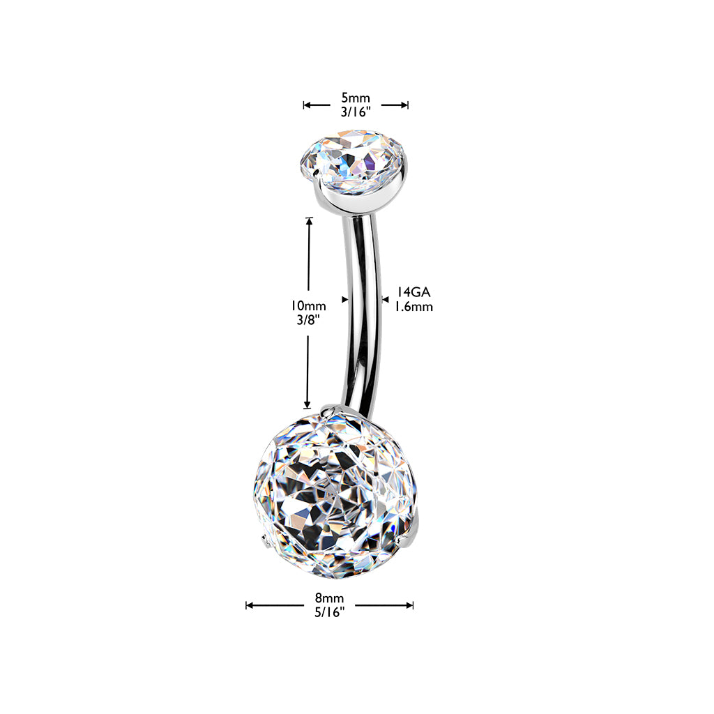 Titanium navel necklace, Rosalina – silver rose cut crystal