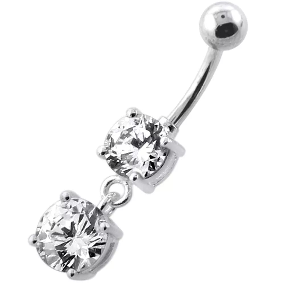 Titanium navel ring, Siena – navel ring with two clear crystals