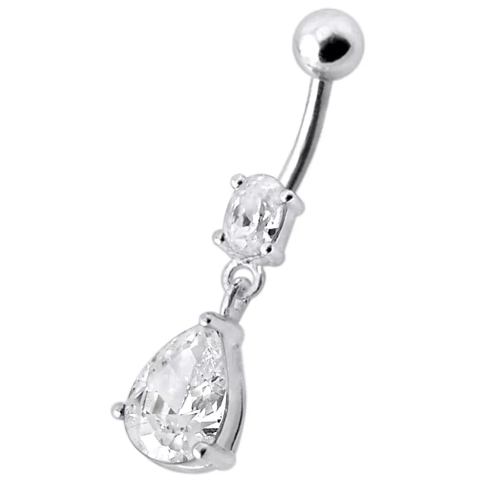 Titanium navel ring, Alexis - graceful dangling clear teardrop navel ring