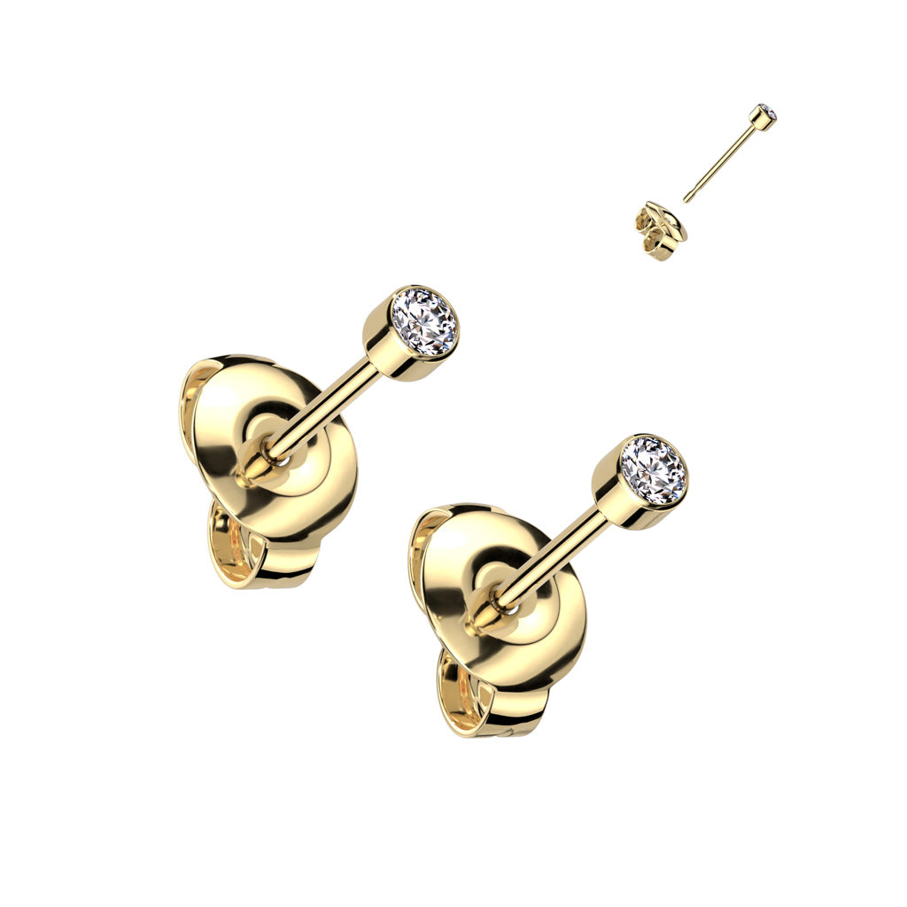 Titaaniset korvanapit, Round Titanium Cubic Zirconia (kulta)