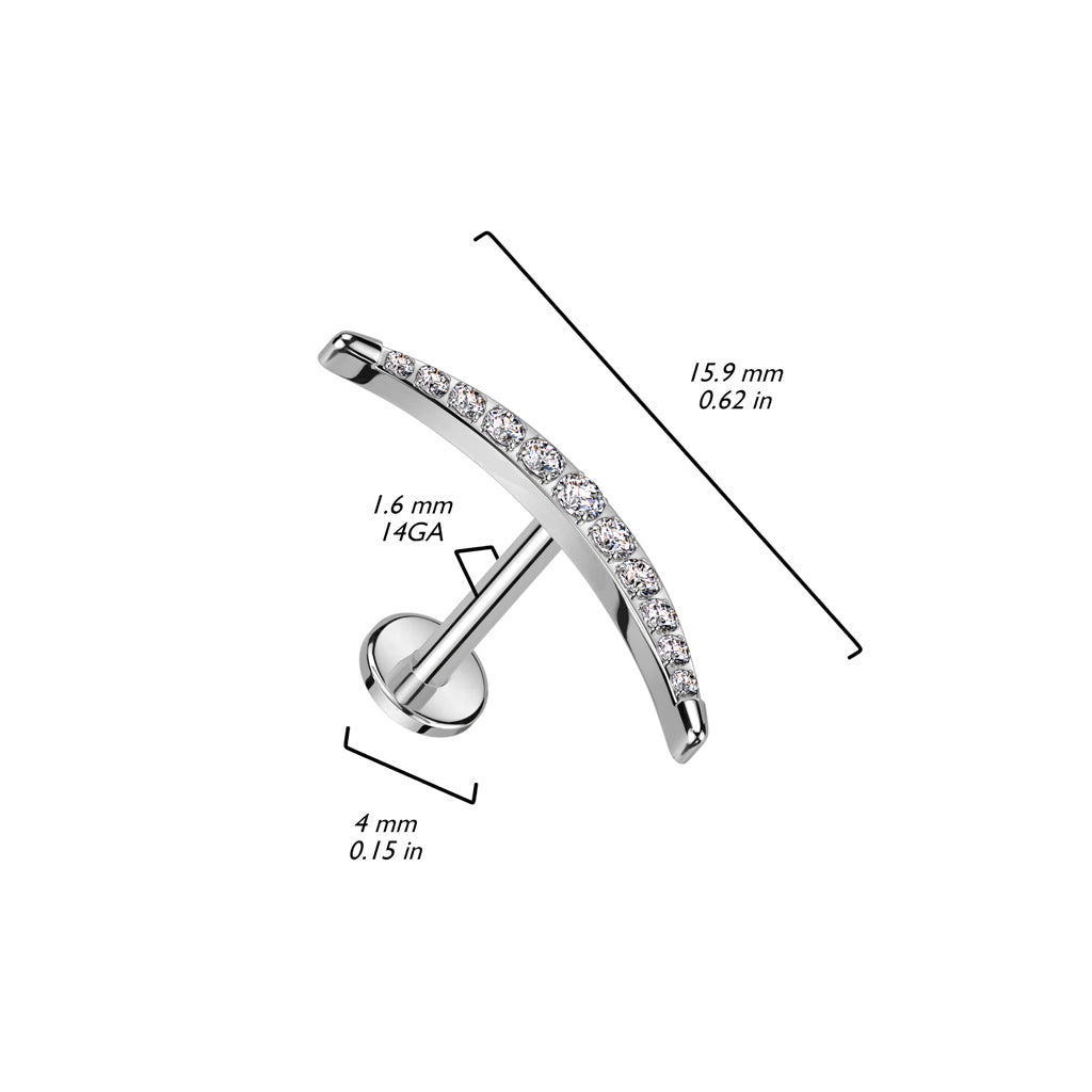 Labret 1.2mm, Titanium Arc Spark – curved crystal jewelry made of titanium (silver)