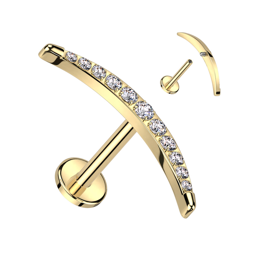 Labret 1,2mm, Titanium Arc Spark – kaareva kristallikoru titaanista (kulta