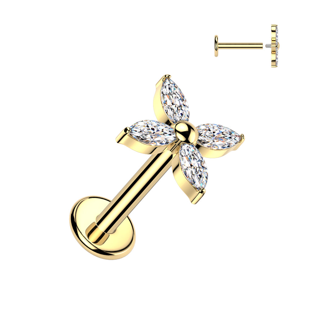 Labret 1,2mm, Titanium Bloomlet – pieni kukkakoristeinen titaanikoru (kulta)