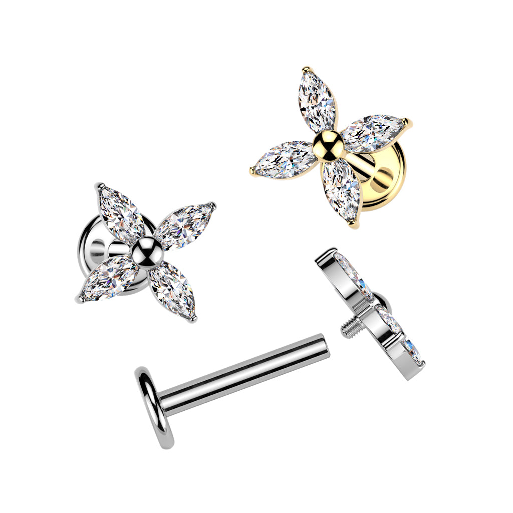 Labret 1,2mm, Titanium Bloomlet – pieni kukkakoristeinen titaanikoru (kulta)