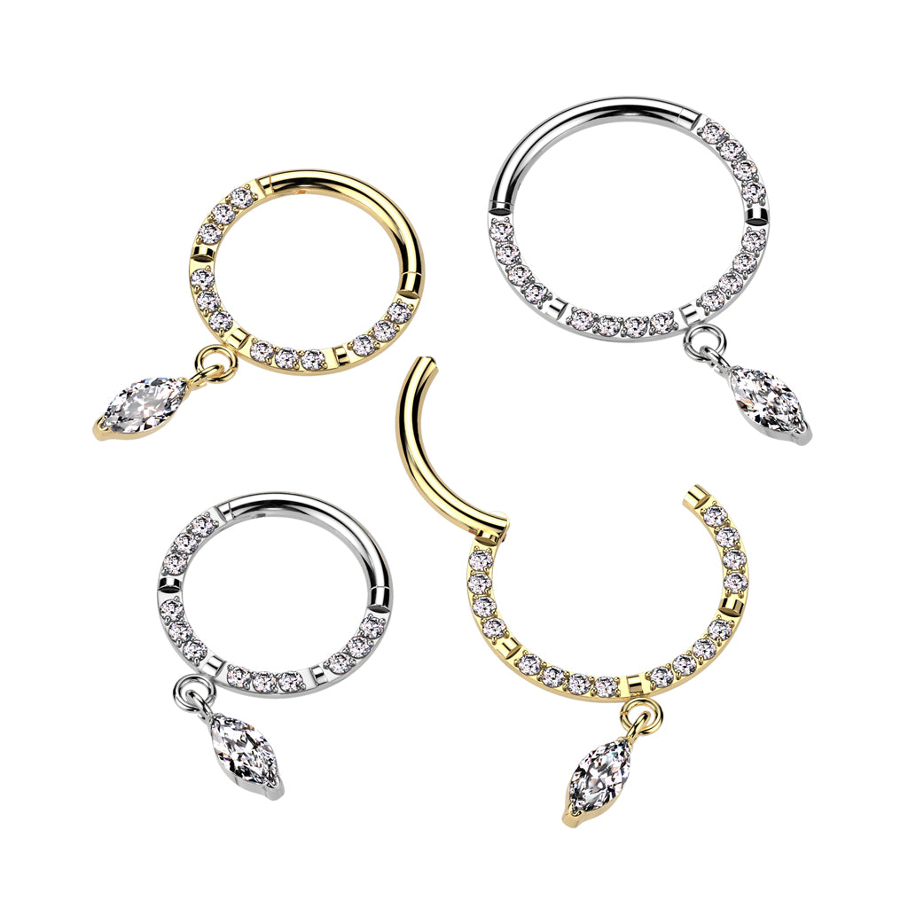 Piercing ring 1.2mm, Titanium Drop Charm – titanium jewelry with a hanging decoration (silver)