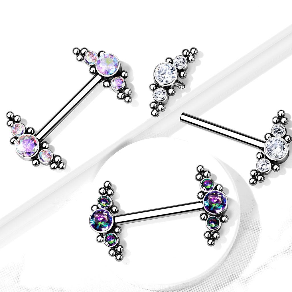 Nännikoru, Titanium Nipple Barbells with Bezel Set CZ Multi