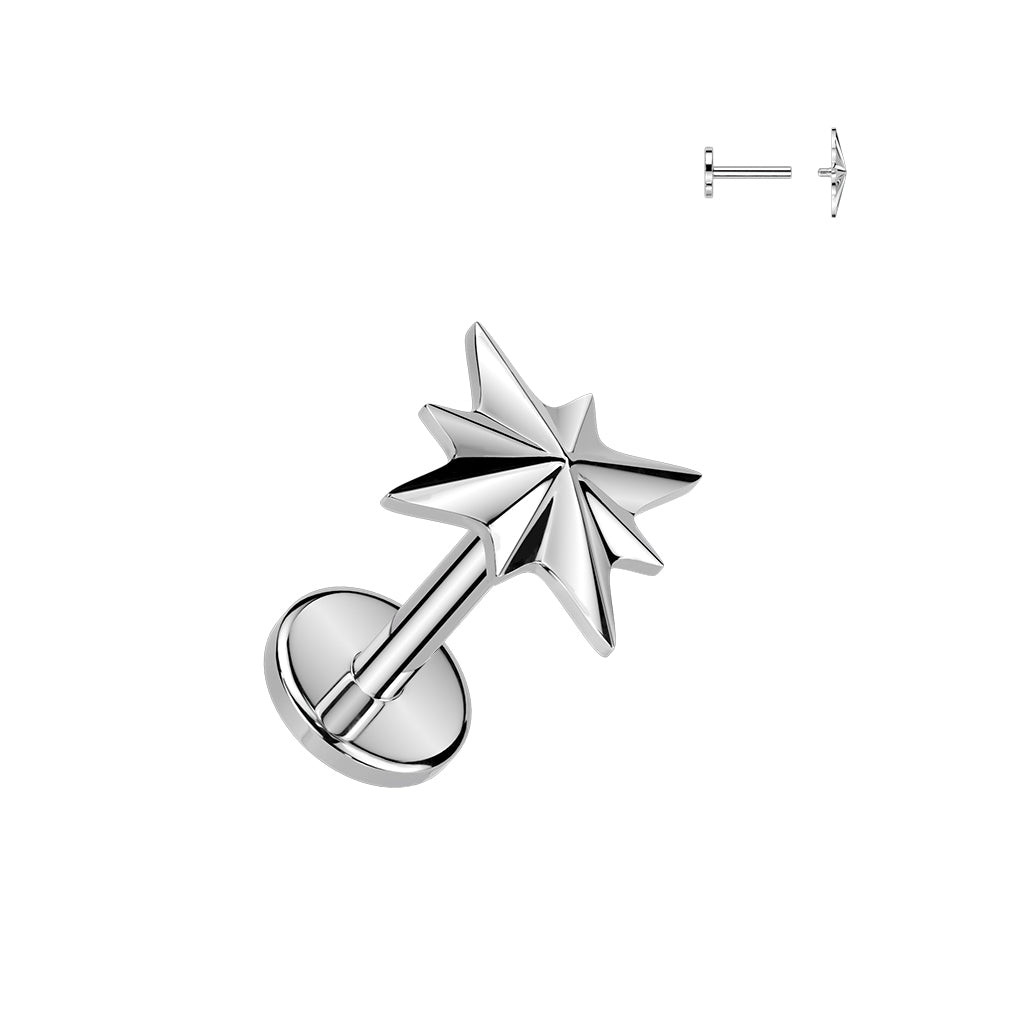 Titaanilabret 1,2mm, Vega – viisteinen tähtikoriste (hopea, sisäkierre)