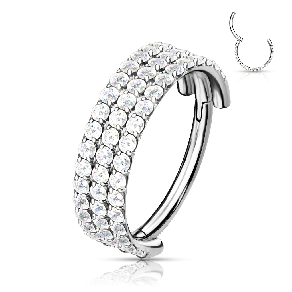 Lävistysrengas 1,2mm, Titanium Triple Shine – kolmirivinen kristalliclicker (hopea)