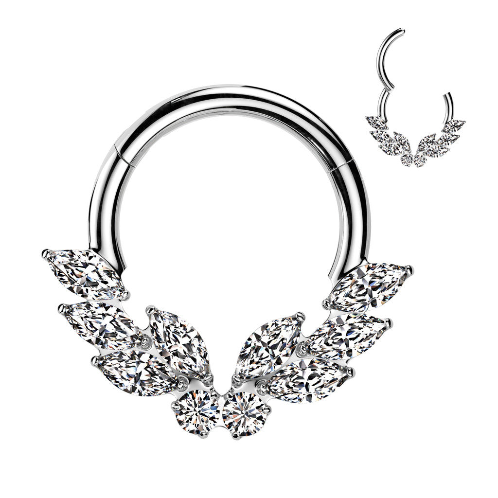 Lävistysrengas 1,2mm, Titanium Crystal Bloom – kristallikoristeinen clicker (hopea)