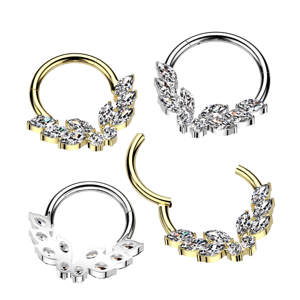 Lävistysrengas 1,2mm, Titanium Crystal Bloom – kristallikoristeinen clicker (hopea)