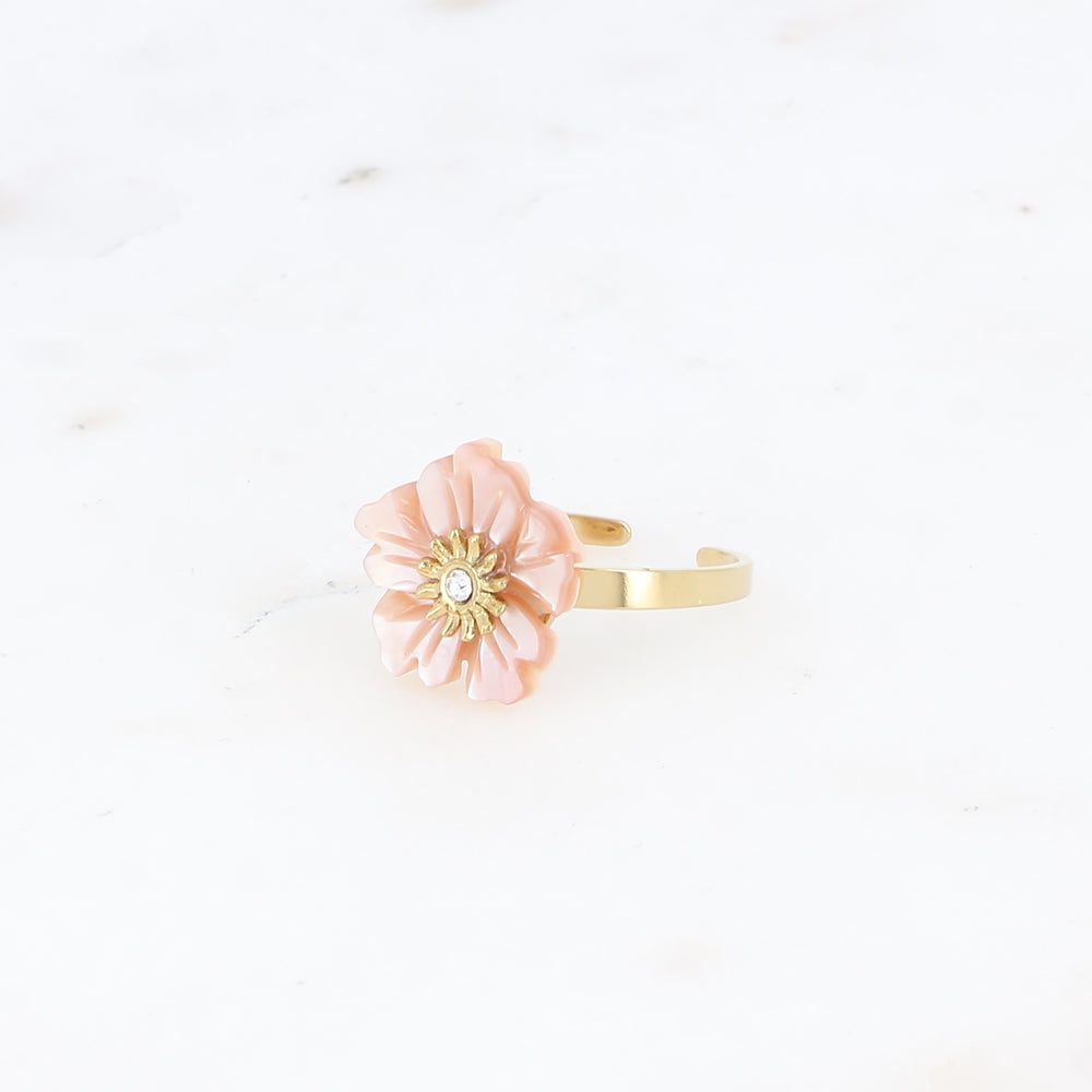 BOHM PARIS | Bague Rosalie - vaaleanpunainen helmiäiskukkasormus kristallilla
