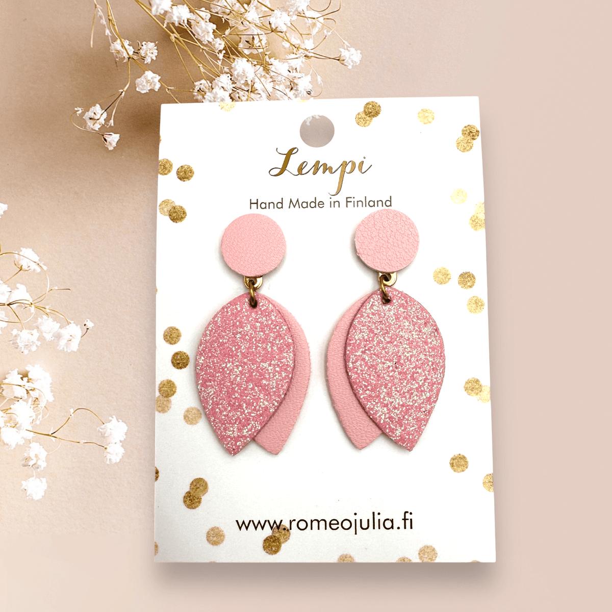 LEMPI®-korvakorut, Nuppu (vaaleanpunainen glitter)
