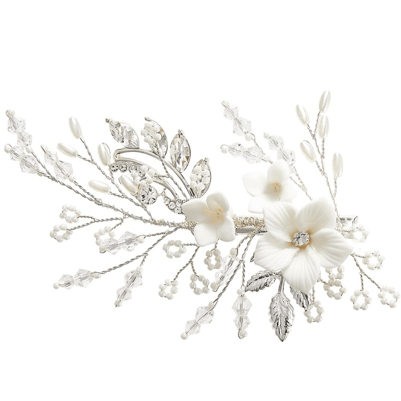 ATHENA BRIDAL | Céline -kukkakoristeinen hiuskoru klipsillä (hopea)