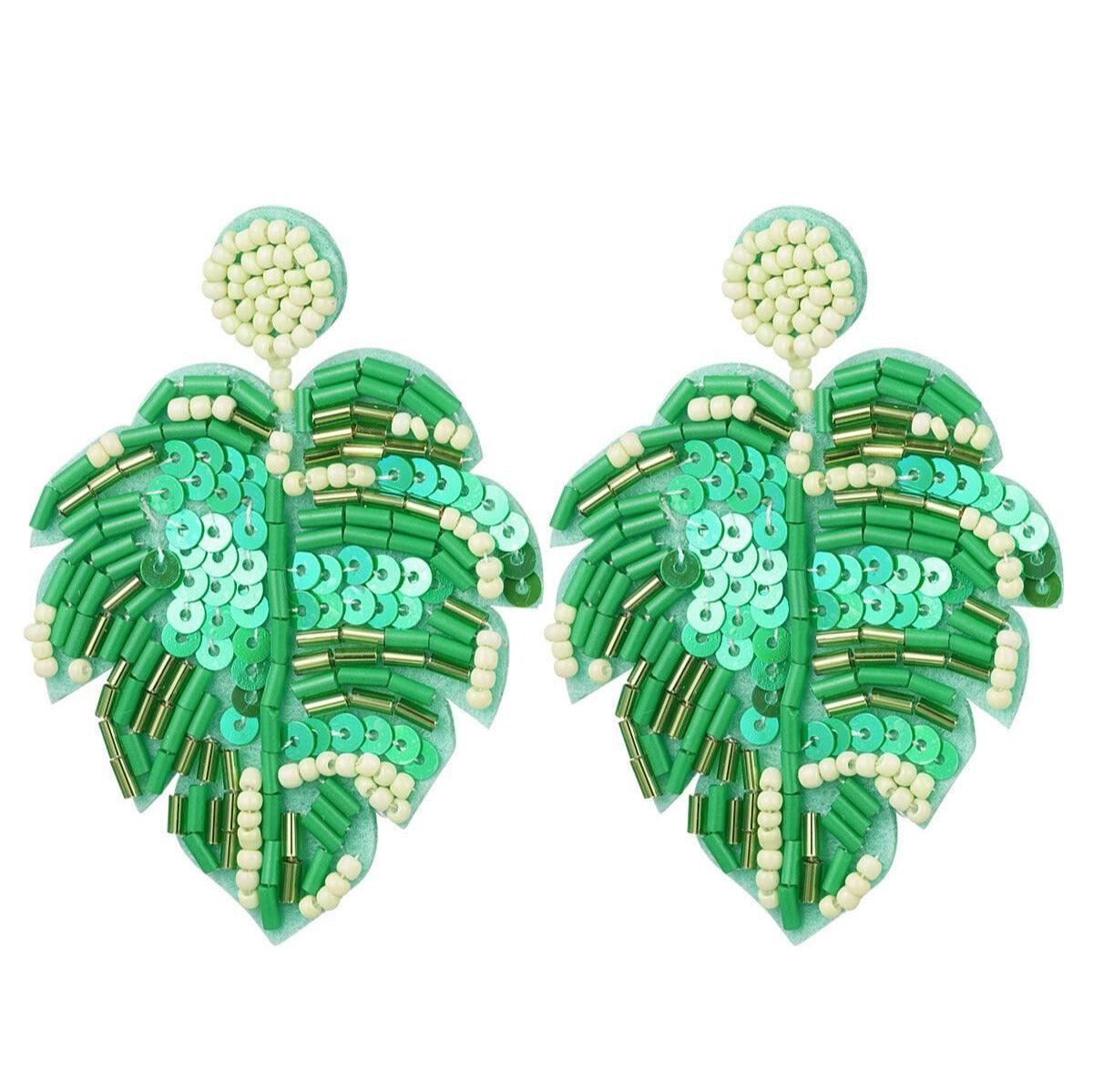 FRENCH RIVIERA | Monstera Deliciosa green troll leaf earrings
